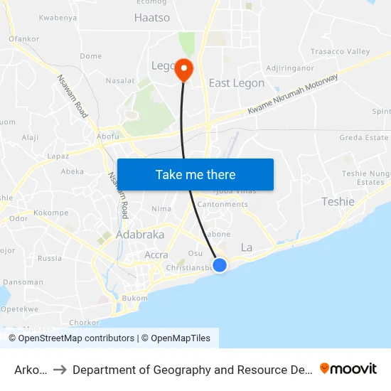 Arko Adjei to Department of Geography and Resource Development, University of Ghana map