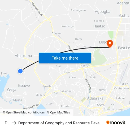 Park to Department of Geography and Resource Development, University of Ghana map
