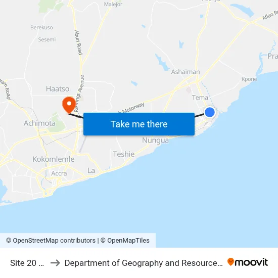 Site 20 Taxi Rank to Department of Geography and Resource Development, University of Ghana map