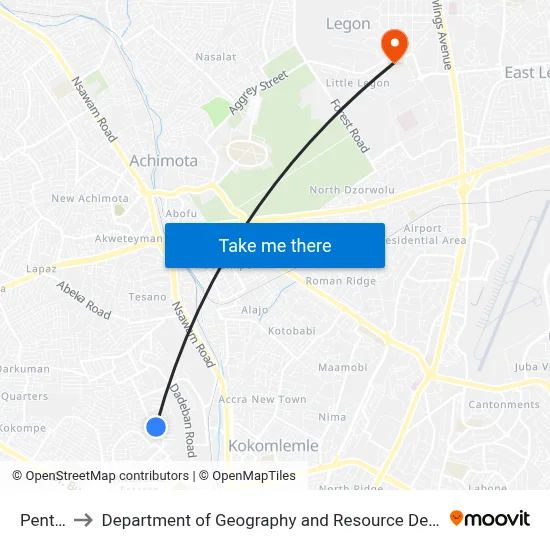 Pentecost to Department of Geography and Resource Development, University of Ghana map