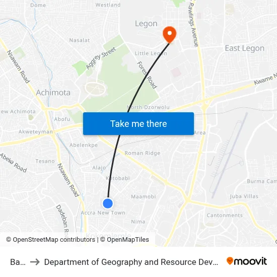 Bakery to Department of Geography and Resource Development, University of Ghana map