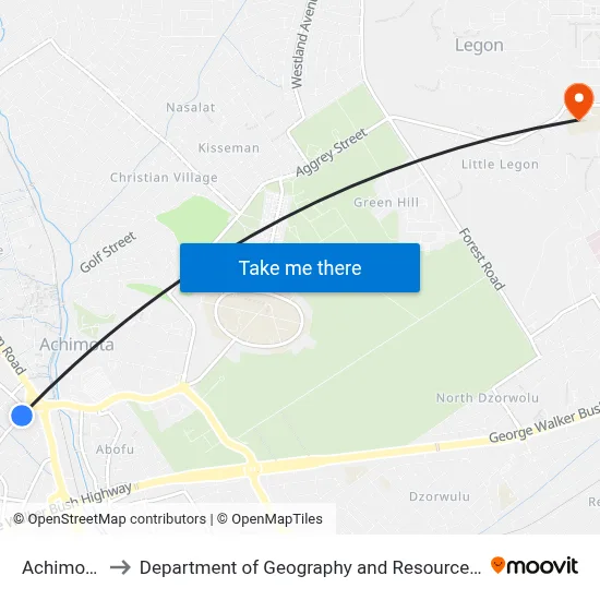 Achimota Market to Department of Geography and Resource Development, University of Ghana map