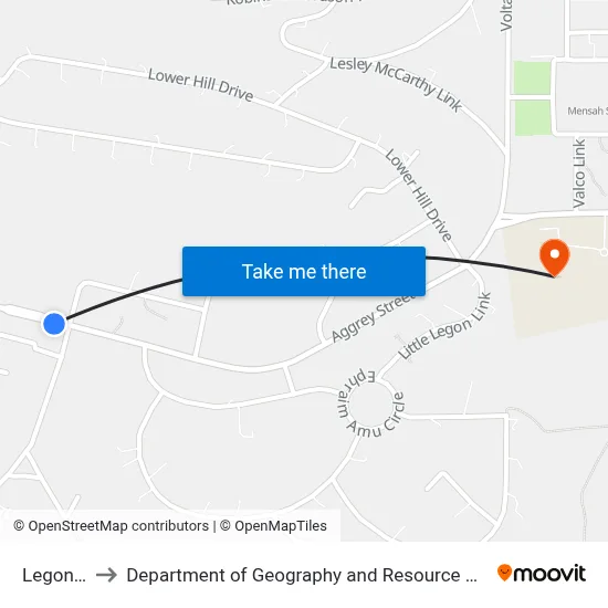 Legon Barrier to Department of Geography and Resource Development, University of Ghana map