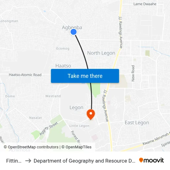 Fitting Shop to Department of Geography and Resource Development, University of Ghana map