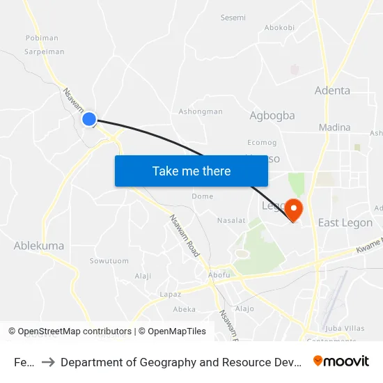 Festus to Department of Geography and Resource Development, University of Ghana map