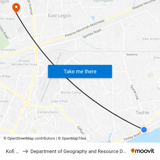 Kofi Annan to Department of Geography and Resource Development, University of Ghana map