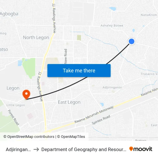 Adjiringanor Last Stop to Department of Geography and Resource Development, University of Ghana map