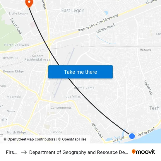First Gate to Department of Geography and Resource Development, University of Ghana map