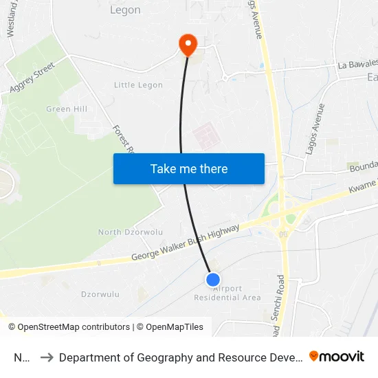 Nyaho to Department of Geography and Resource Development, University of Ghana map
