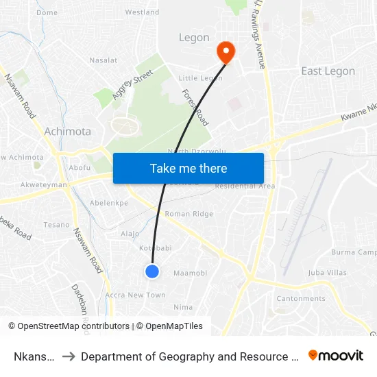 Nkansah Gyan to Department of Geography and Resource Development, University of Ghana map