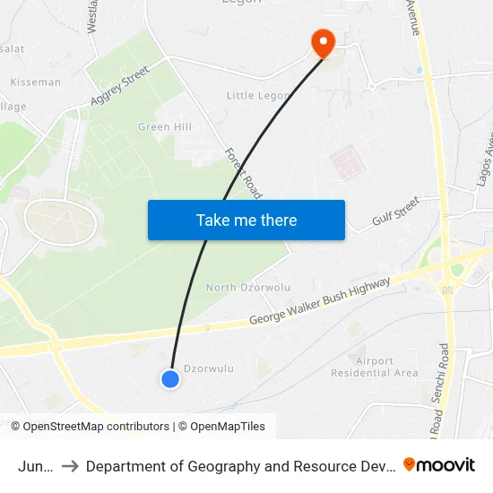 Junction to Department of Geography and Resource Development, University of Ghana map