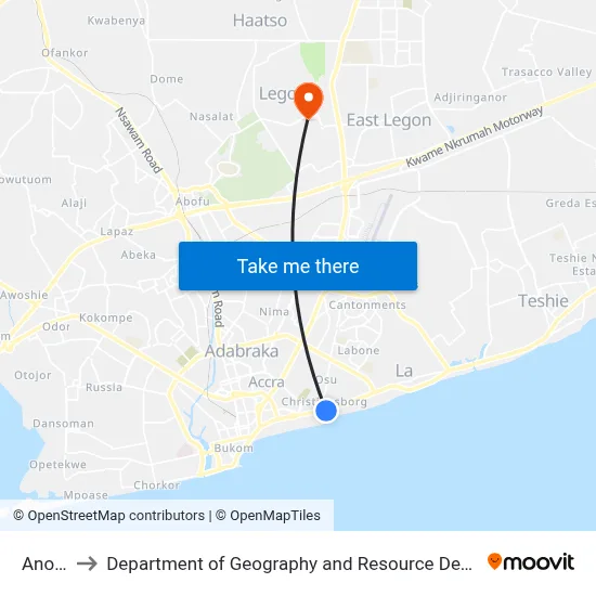 Anoorhor to Department of Geography and Resource Development, University of Ghana map