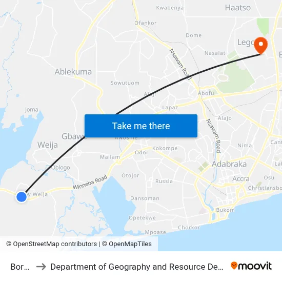 Bortianor to Department of Geography and Resource Development, University of Ghana map