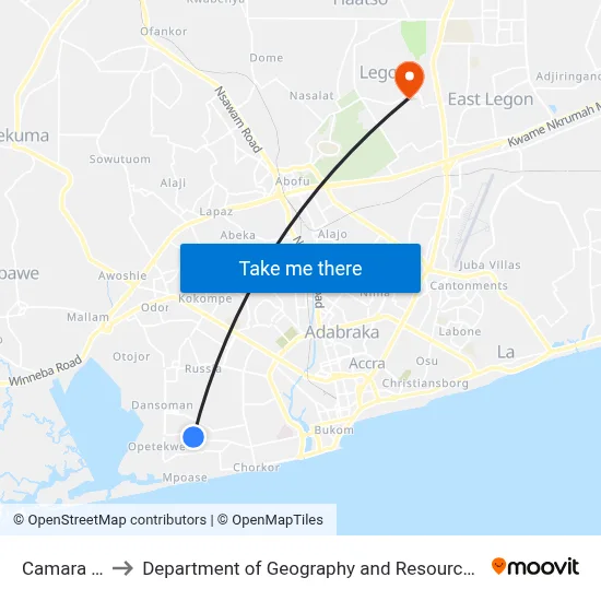 Camara Last Stop to Department of Geography and Resource Development, University of Ghana map