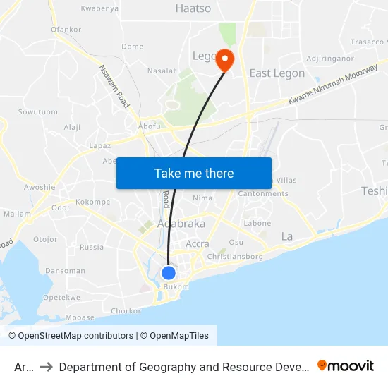 Arena to Department of Geography and Resource Development, University of Ghana map