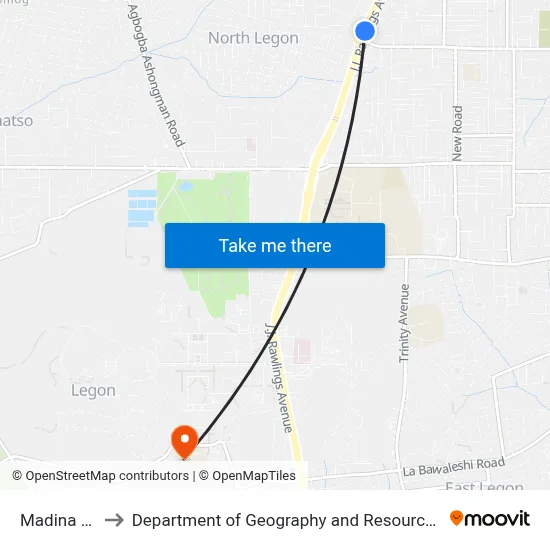 Madina Masalachi to Department of Geography and Resource Development, University of Ghana map