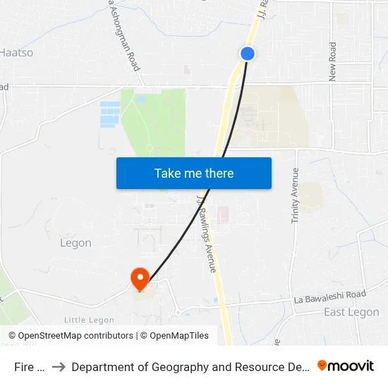 Fire Stone to Department of Geography and Resource Development, University of Ghana map