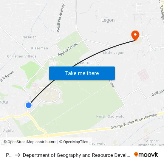 Pwd to Department of Geography and Resource Development, University of Ghana map
