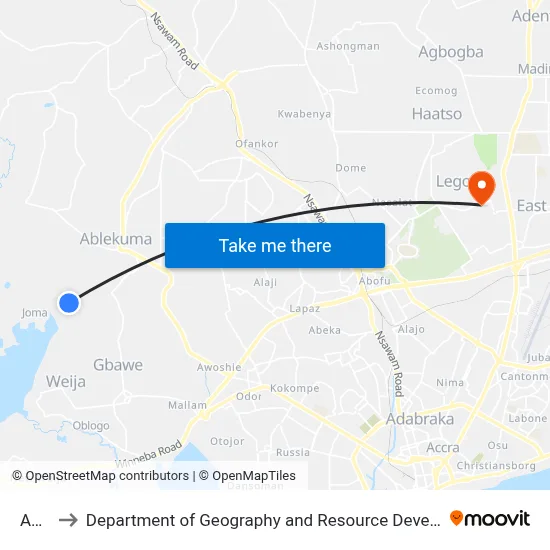 Agape to Department of Geography and Resource Development, University of Ghana map