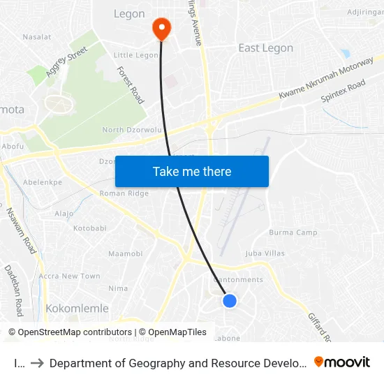 Igp to Department of Geography and Resource Development, University of Ghana map