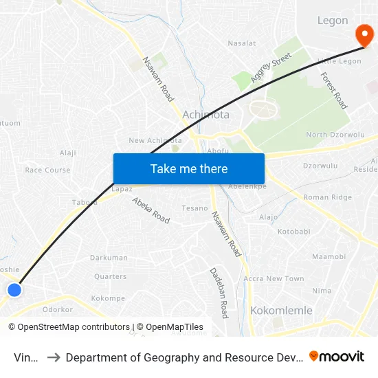 Vineyard to Department of Geography and Resource Development, University of Ghana map