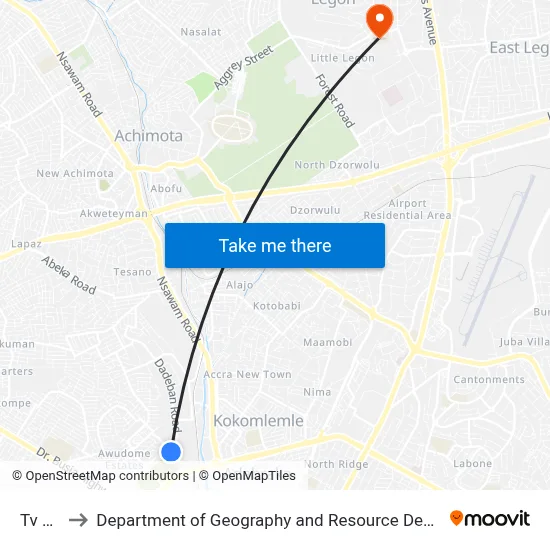 Tv Africa to Department of Geography and Resource Development, University of Ghana map