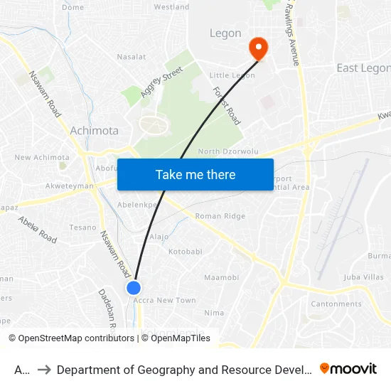 Alajo to Department of Geography and Resource Development, University of Ghana map