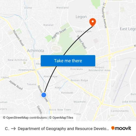 Cat to Department of Geography and Resource Development, University of Ghana map
