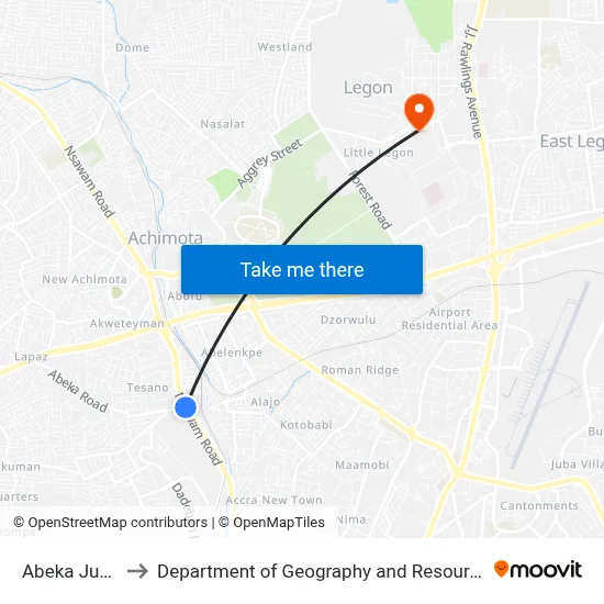 Abeka Junction Curve to Department of Geography and Resource Development, University of Ghana map