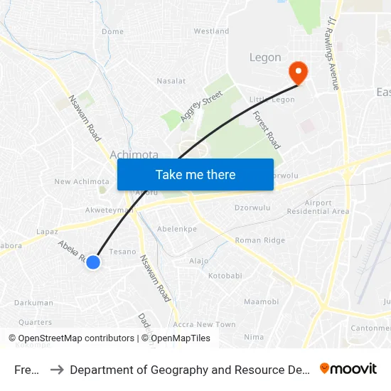 Free Pipe to Department of Geography and Resource Development, University of Ghana map
