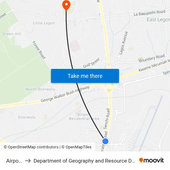 Airport First to Department of Geography and Resource Development, University of Ghana map