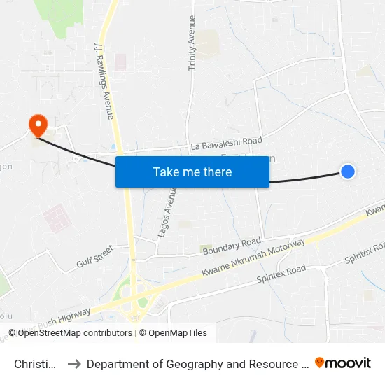 Christian Centre to Department of Geography and Resource Development, University of Ghana map