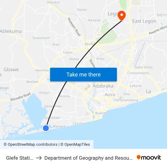 Glefe Station Last Stop to Department of Geography and Resource Development, University of Ghana map