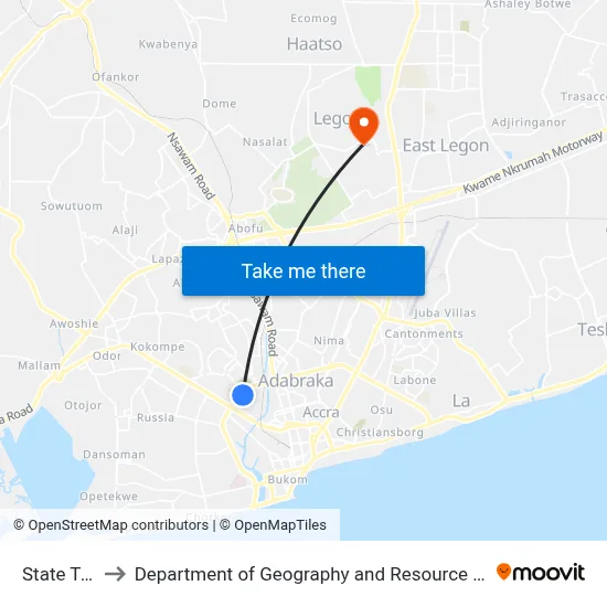 State Transport to Department of Geography and Resource Development, University of Ghana map