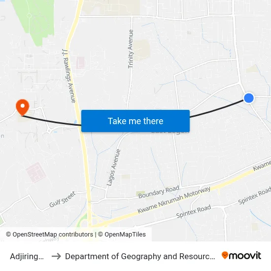 Adjiringanor Curve to Department of Geography and Resource Development, University of Ghana map