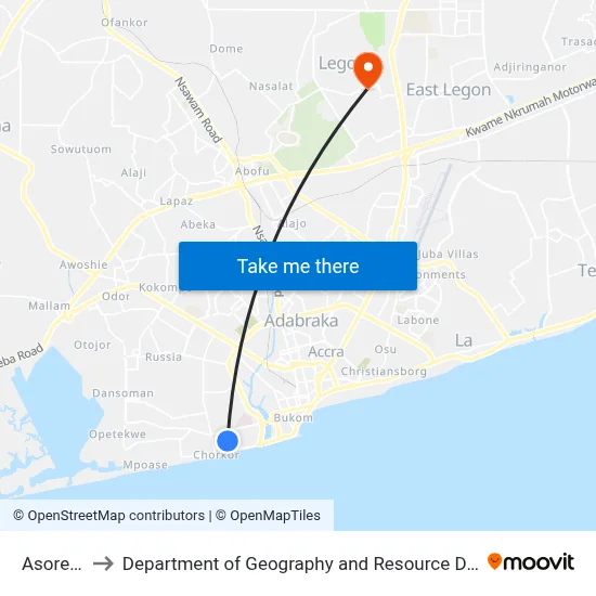 Asoredan Ho to Department of Geography and Resource Development, University of Ghana map