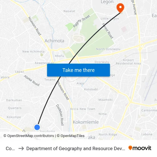 Cottage to Department of Geography and Resource Development, University of Ghana map