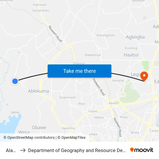 Alavanyo to Department of Geography and Resource Development, University of Ghana map