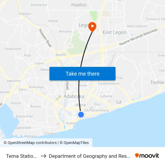 Tema Station Union Of Gprtu to Department of Geography and Resource Development, University of Ghana map