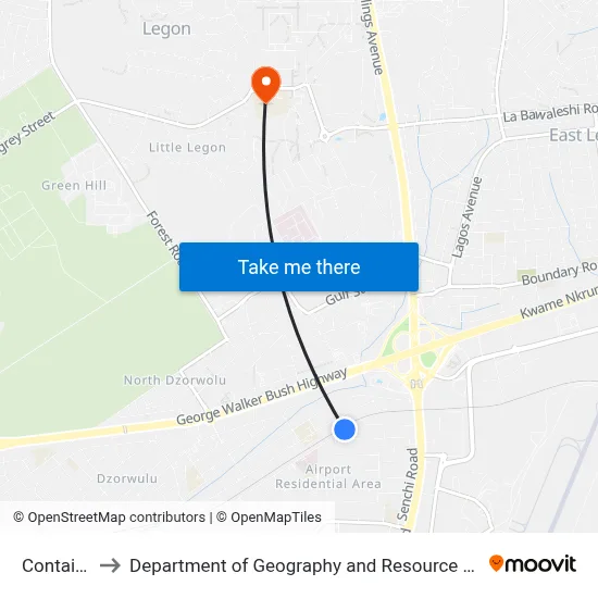 Container First to Department of Geography and Resource Development, University of Ghana map