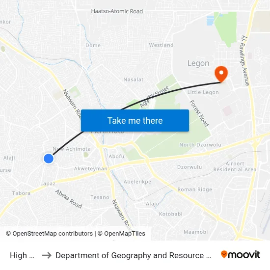 High Tension to Department of Geography and Resource Development, University of Ghana map