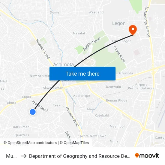 Musulley to Department of Geography and Resource Development, University of Ghana map