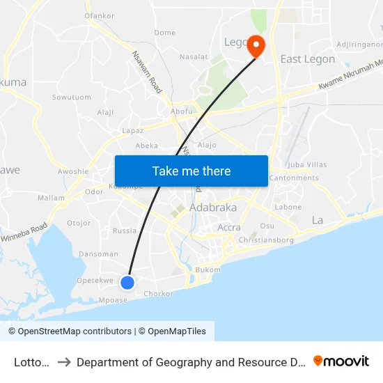 Lotto House to Department of Geography and Resource Development, University of Ghana map