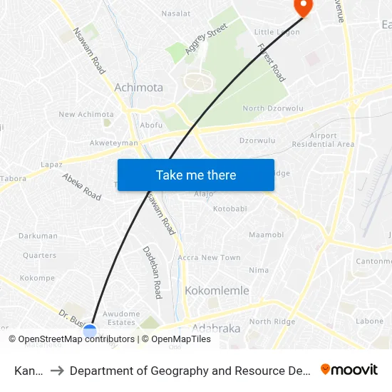 Kaneshie to Department of Geography and Resource Development, University of Ghana map