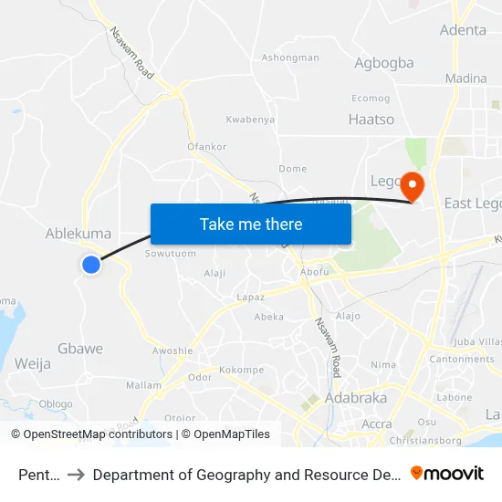 Pentecost to Department of Geography and Resource Development, University of Ghana map