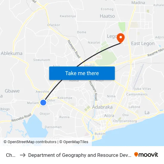 Chabaar to Department of Geography and Resource Development, University of Ghana map