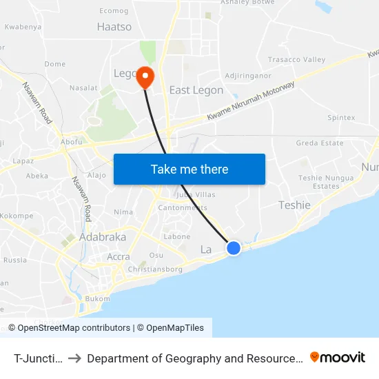 T-Junction Curve to Department of Geography and Resource Development, University of Ghana map
