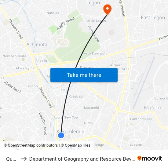 Quarters to Department of Geography and Resource Development, University of Ghana map