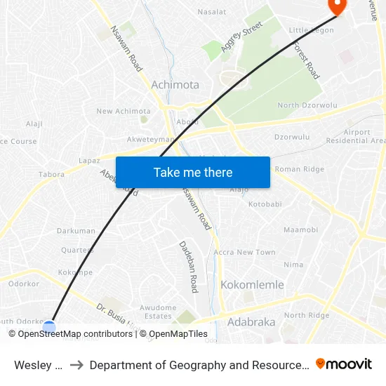 Wesley Grammar to Department of Geography and Resource Development, University of Ghana map