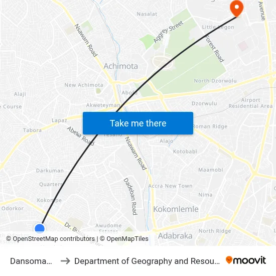 Dansoman Asoredanho to Department of Geography and Resource Development, University of Ghana map